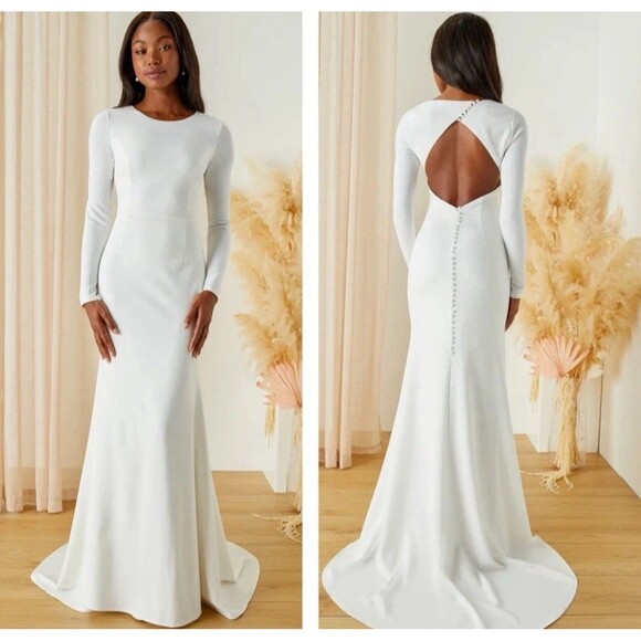 Lulus Dresses & Skirts - Lulus Eloquent Endearment White Long Sleeve Backless Maxi Dress Size Medium NWT